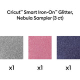 Cricut Smart Iron-On Glitter Matless Heat Transfer Vinyl, Nebula Sampler - 13 in x 12 in (3 ct) - Sapphire Blue / Pink / Silver