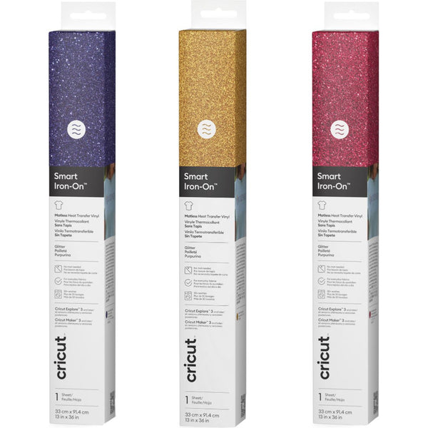Cricut Smart Iron-On Glitter Matless Heat Transfer Vinyl (13 in x 36 in) - Gold / Lipstick / Sapphire Blue