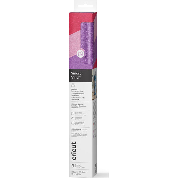 Cricut Vinyl Shimmer Matless Permanent Vinyl, Pixie Sampler – 13 in x 12 in (3 ct) - Pink / Lavender / Raspberry