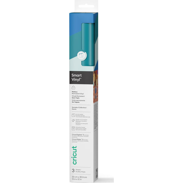 Cricut Smart Vinyl Matless Permanent Vinyl, Marina Sampler - 13 in x 12 in (3 ct) - Mint / Aqua / Blue