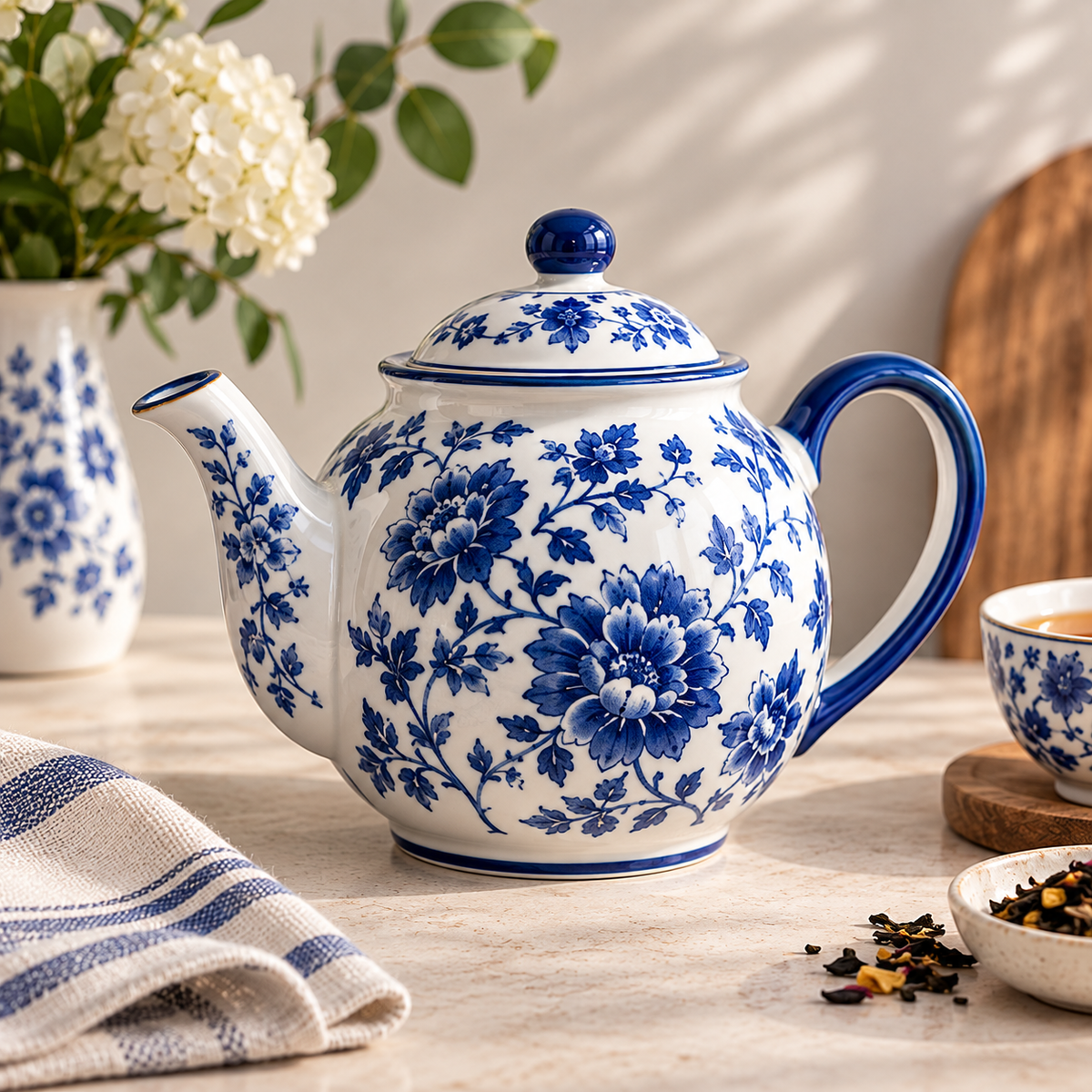 Blue & White Porcelain Teapot – 20 fl oz