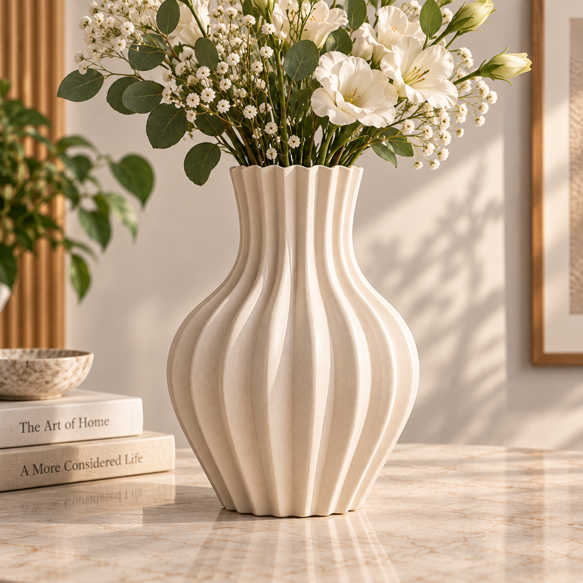 Ribbed Fluted Ceramic Flower Vase