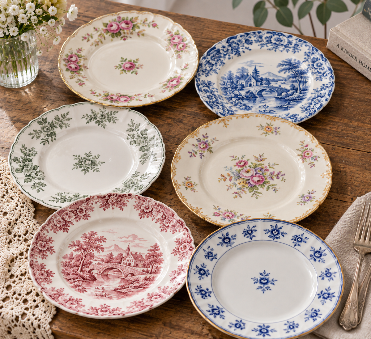 Mismatched China Plates – Set of 6