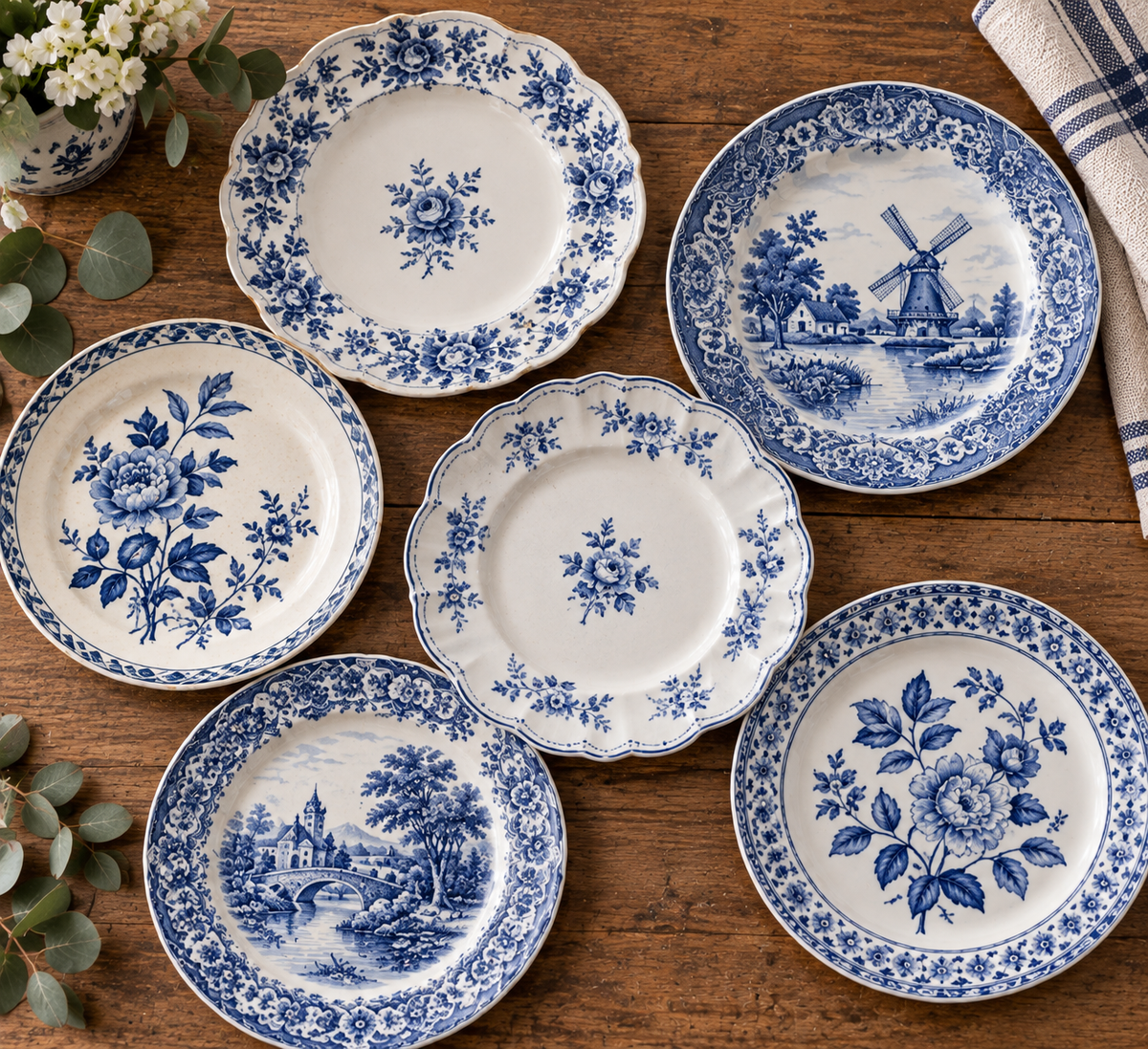 Blue & White Mismatched Plates