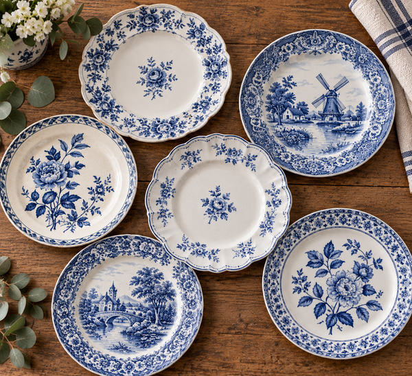 Blue & White Mismatched Plates