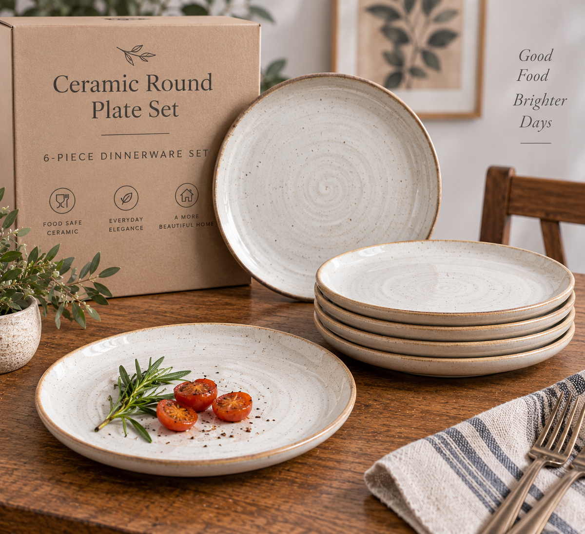 Round Ceramic Plate Set – 6 Piece