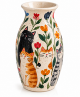 Decorative Cat Motif Ceramic Vase