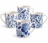 Blue Botanical Fine Bone China Mugs – Set of 4