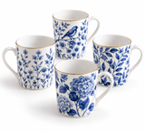 Blue Botanical Fine Bone China Mugs – Set of 4