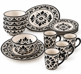 Black & Ivory Patterned Dinnerware Set