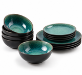 Green Reactive Glaze Stoneware Dinnerware Set – 16 Piece