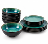 Green Reactive Glaze Stoneware Dinnerware Set – 16 Piece
