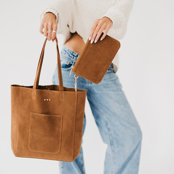 Dawn Suede Carryall Tote with Matching Pouch