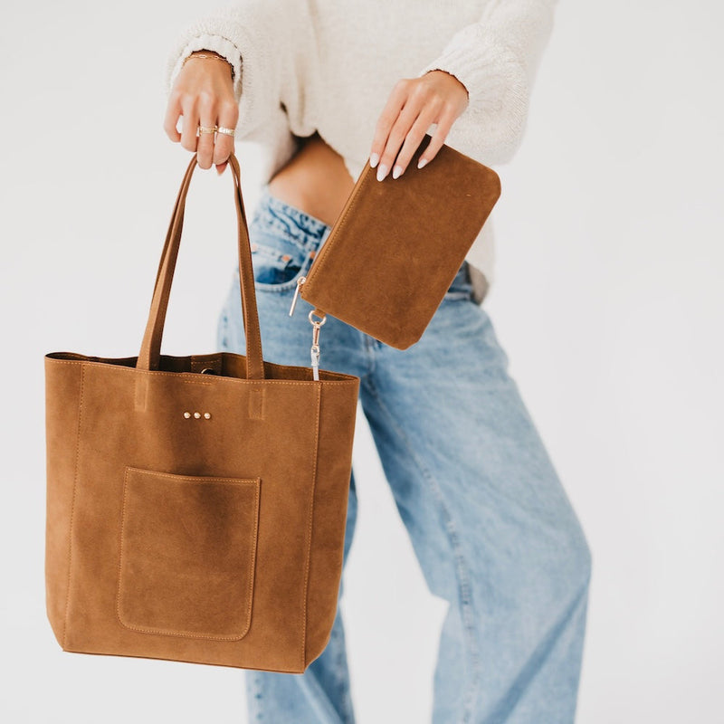 Dawn Suede Carryall Tote with Matching Pouch