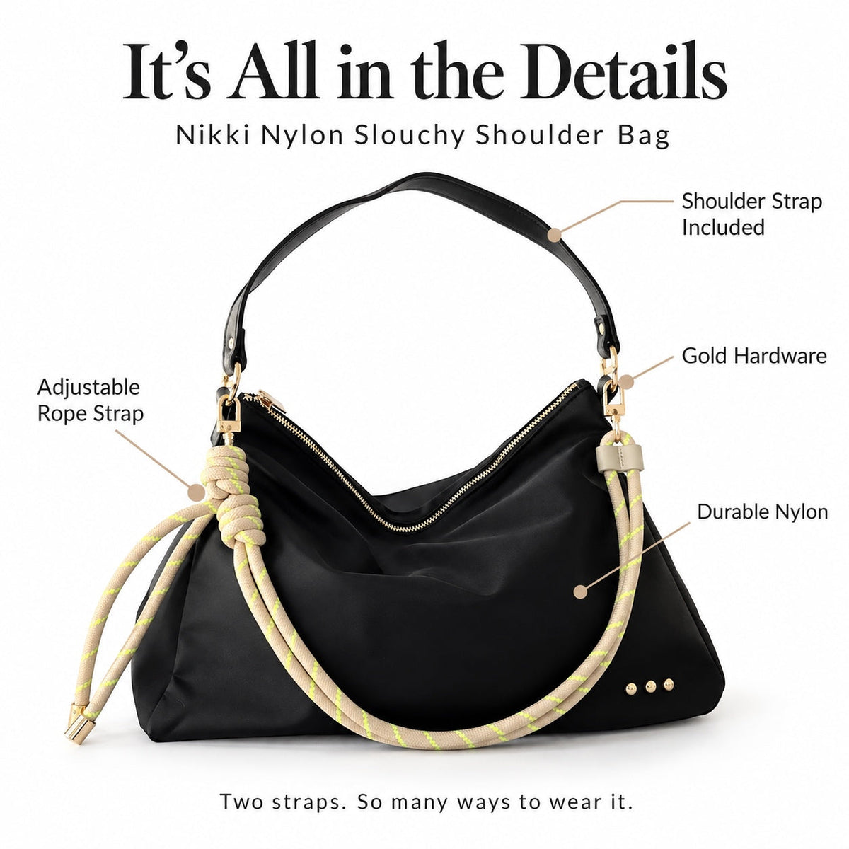 Nikki Nylon Slouchy Shoulder Bag