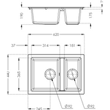Rocklite Weston 1.5 Bowl Inset Kitchen Sink - White