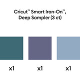 Cricut Smart Iron-On Matless Heat Transfer Vinyl, Deep Sampler - 13 in x 12 in (3 ct) - Deep Seafoam / Deep Sky / Deep Lilac