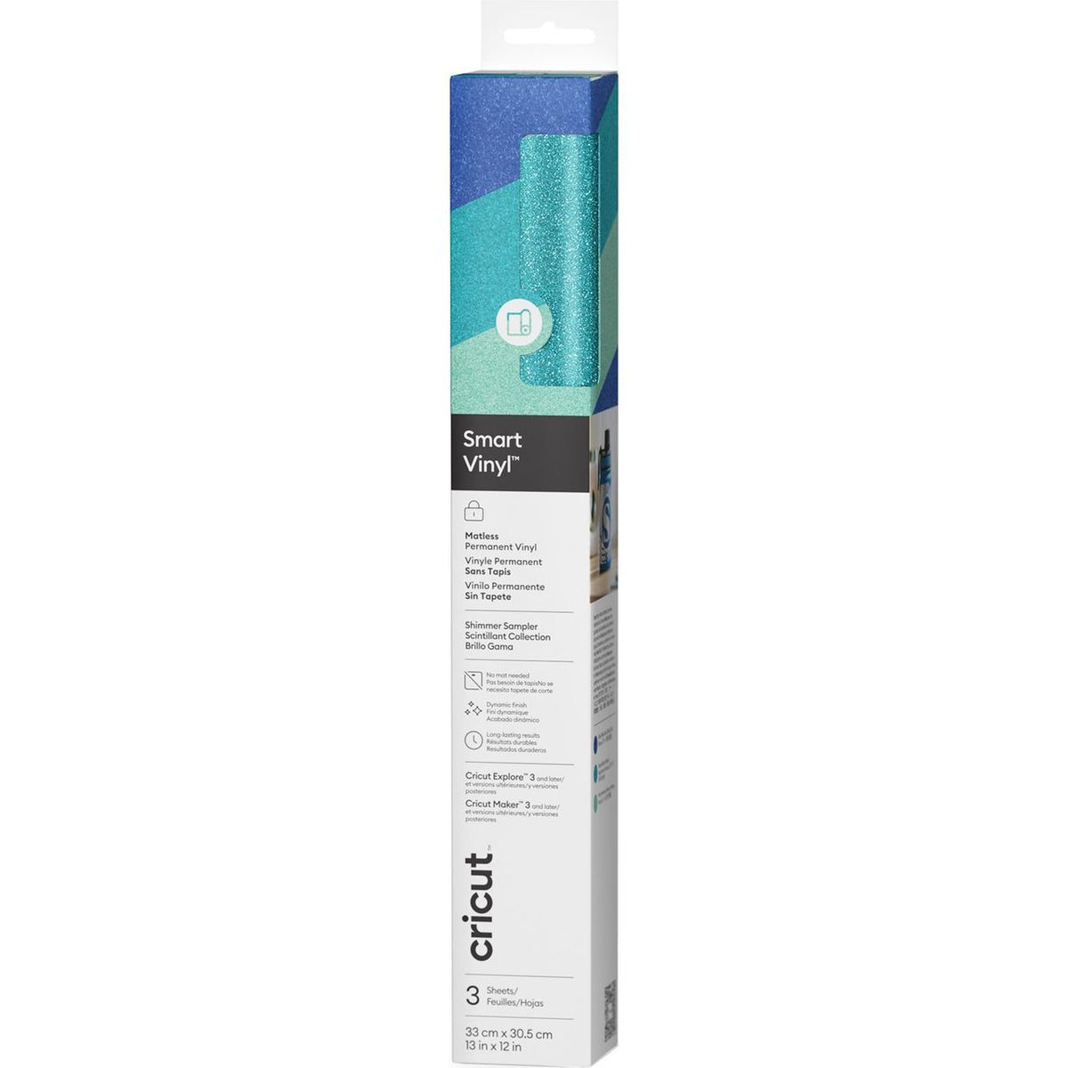 Cricut Smart Vinyl Shimmer Matless Permanent Vinyl, Seaglass Sampler - 13 in x 12 in (3 ct) - Mint / Aqua / Blue