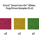 Cricut Smart Iron-On Glitter Matless Heat Transfer Vinyl, Frog Prince Sampler - 13 in x 12 in (3 ct) - Kiwi / Lipstick / Gold
