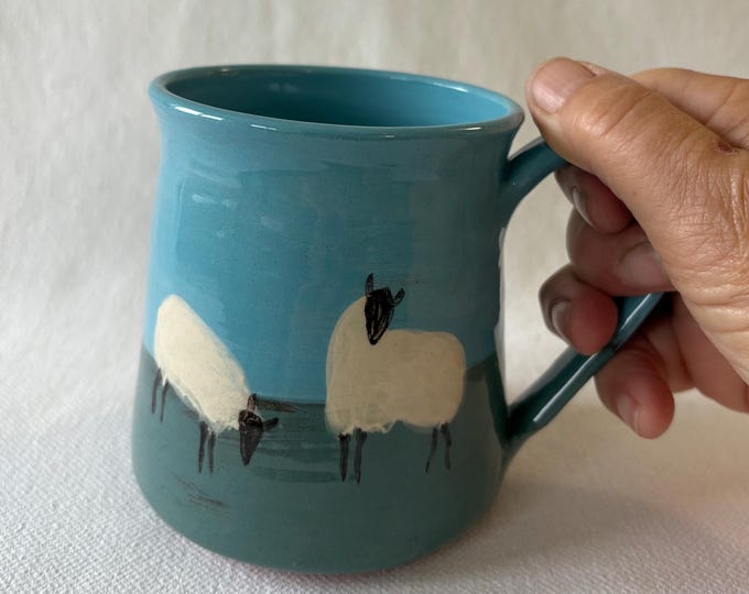 Turquoise Ceramic Sheep Motif Mug