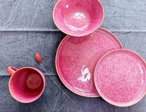 Pink Ceramic Dinnerware Set – Plates, Bowls & Cup