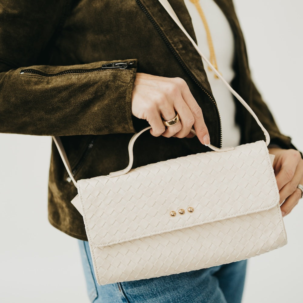 Urban Foldover Woven Clutch Crossbody